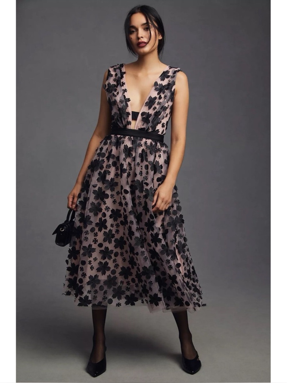 Anthropologie 3D Floral Applique Strappy Dress